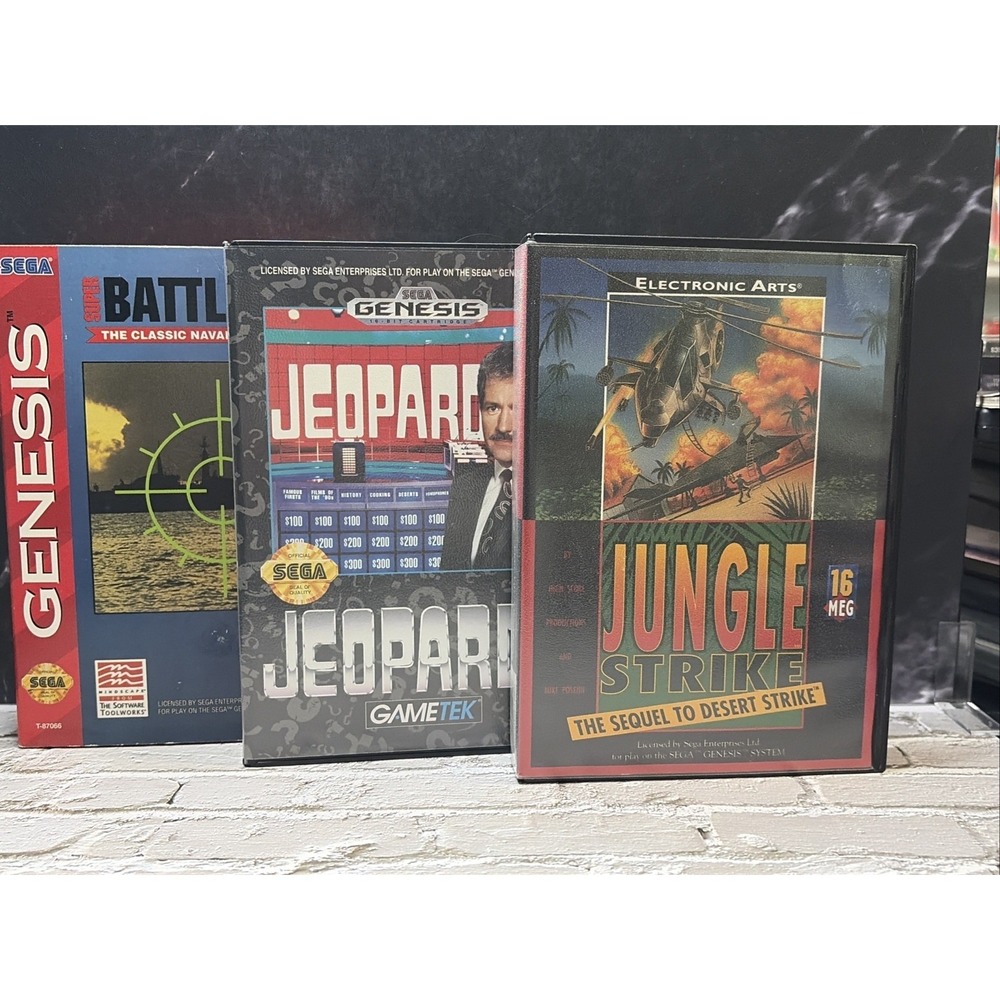 Sega‎ Genesis Bundle Jungle Strike Jeopardy Super Battleship CIB Games NM